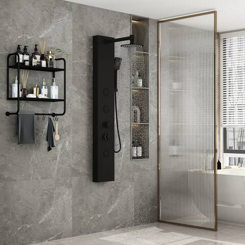 Black Steel Shower Panel Bathroom Monsoon Full Body Shower System