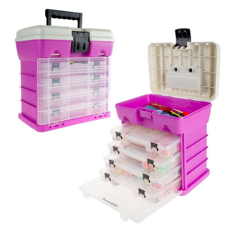 Storage Tool Box Organizer - Utility Box with 4 Drawers and 19 Compartments by Wakeman (Pink) - 12.2" x 8.2" - Pink