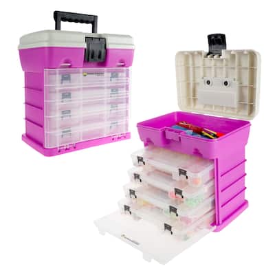 Storage Tool Box Organizer - Utility Box with 4 Drawers and 19 Compartments by Wakeman (Pink) - 12.2" x 8.2"