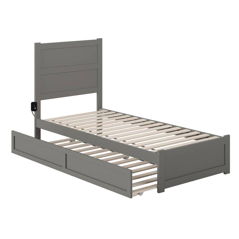 NoHo Twin Extra Long Bed with Footboard and Twin Extra Long Trundle in Grey