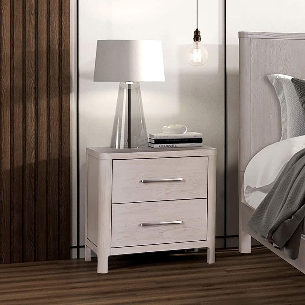 Furniture of America Rensite Modern Oak 2-Drawer Solid Wood Nightstand with USB Ports