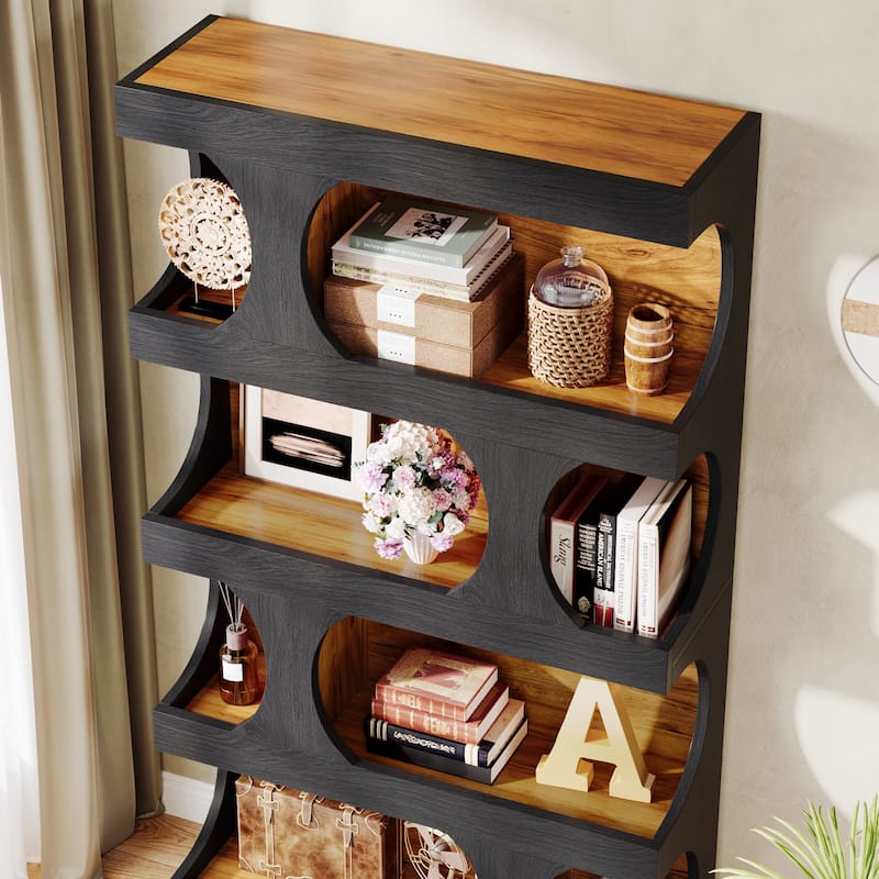 71” Tall Bookshelf, 4-Tier Wood Bookcase for Living Room