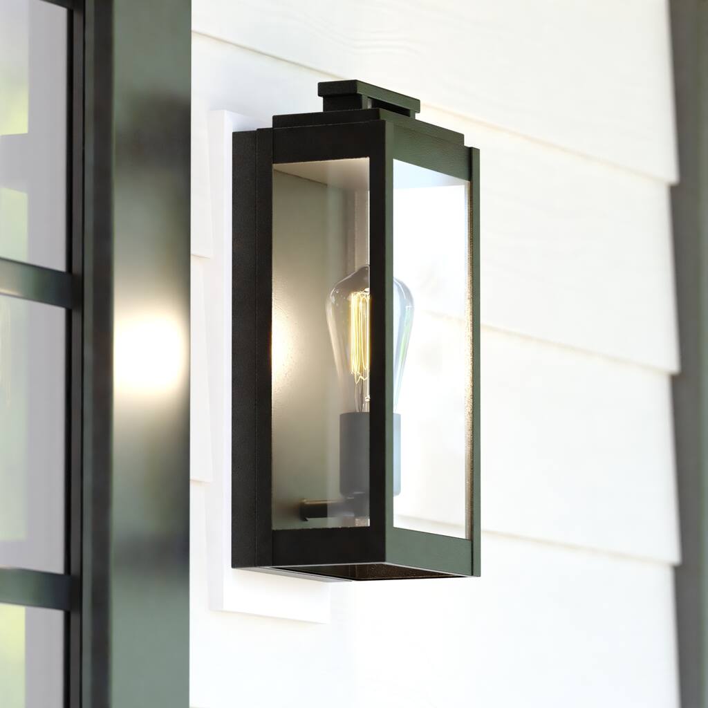 VAXCEL Hampton 2-Light Textured Black Transitional Outdoor Wall Sconce made of Durable Metal, Clear Glass Shade, LED Compatible