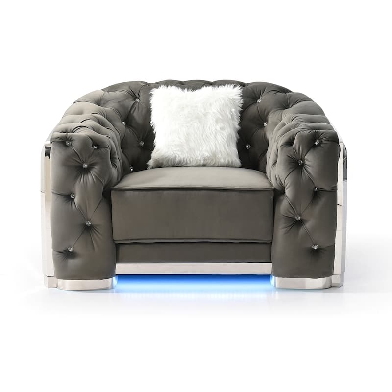 Diamond Quilted Tufted Jeweled Accent Chair with LED Light - 52" - Gray