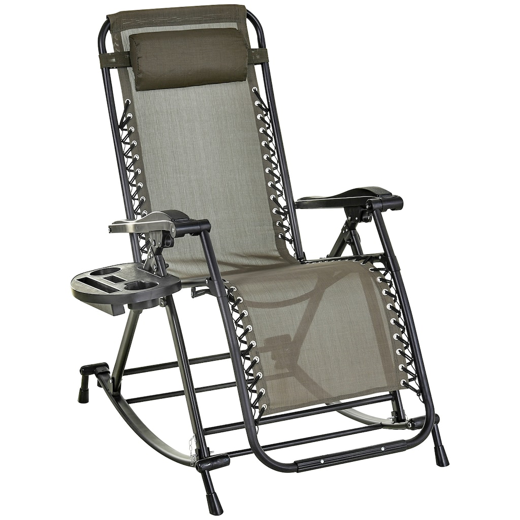 Outdoor Rocking Chairs, Foldable Reclining Anti Gravity Lounge Rocker w/ Pillow, Cup & Phone Holder, Combo Design