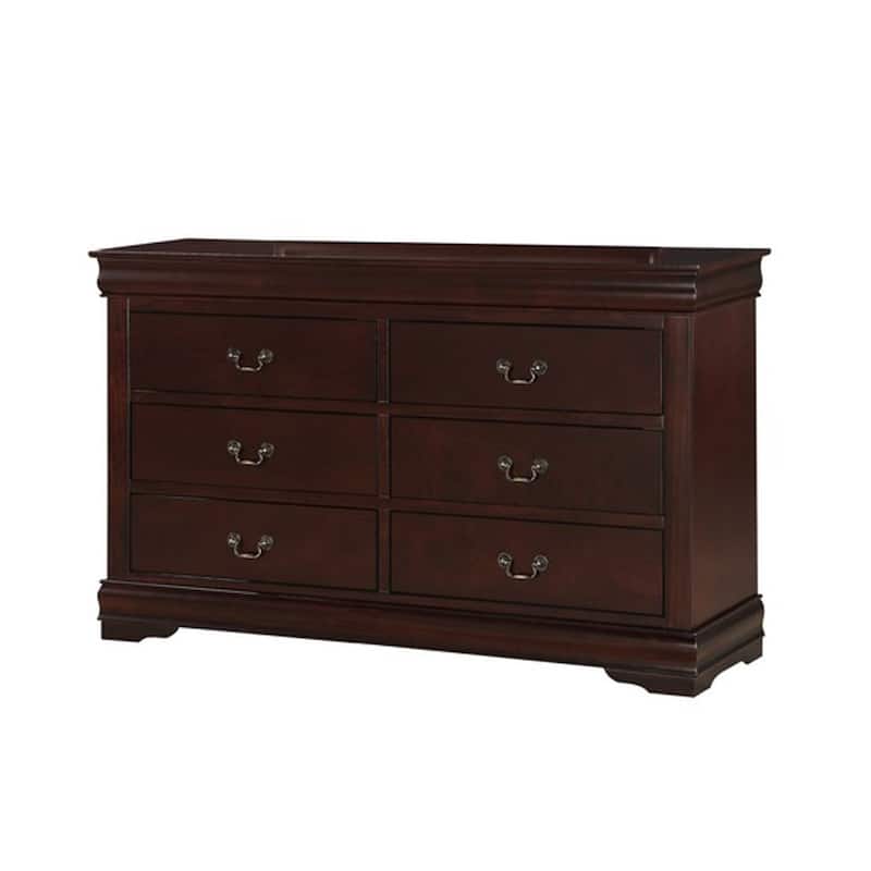 Transitional Style 6 Drawer Dresser with Metal Pulls, Cherry Brown