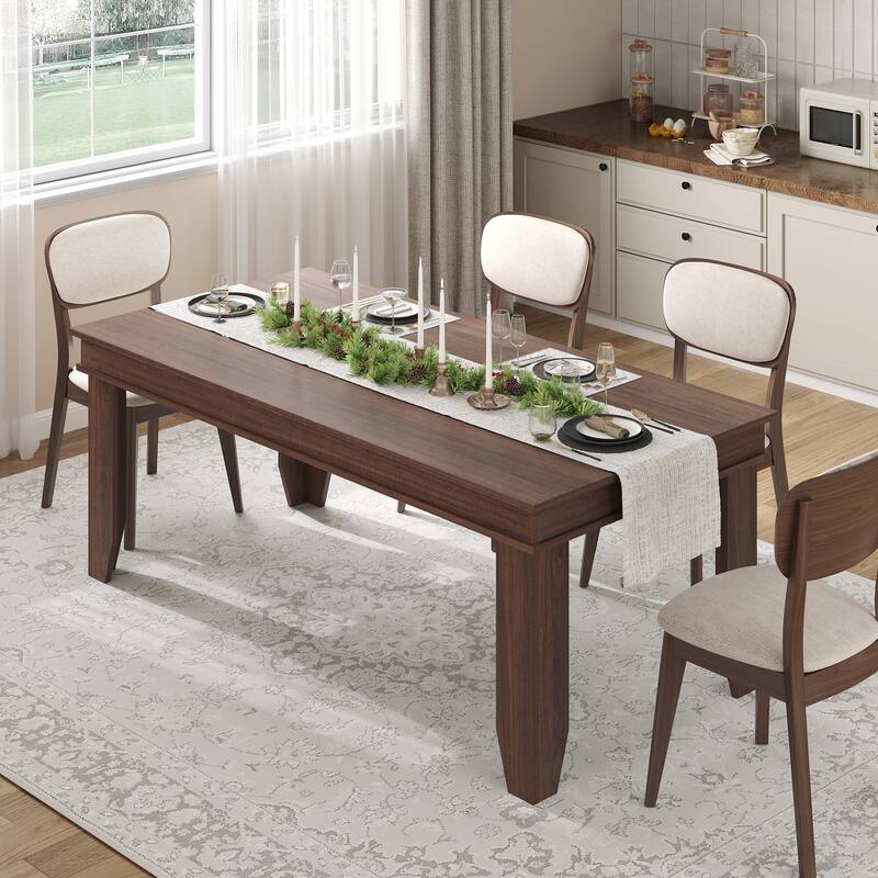 Farmhouse Dining Table for 6-8 People, 71 in Long Kitchen Tables with Wooden Sturdy Frame - Brown