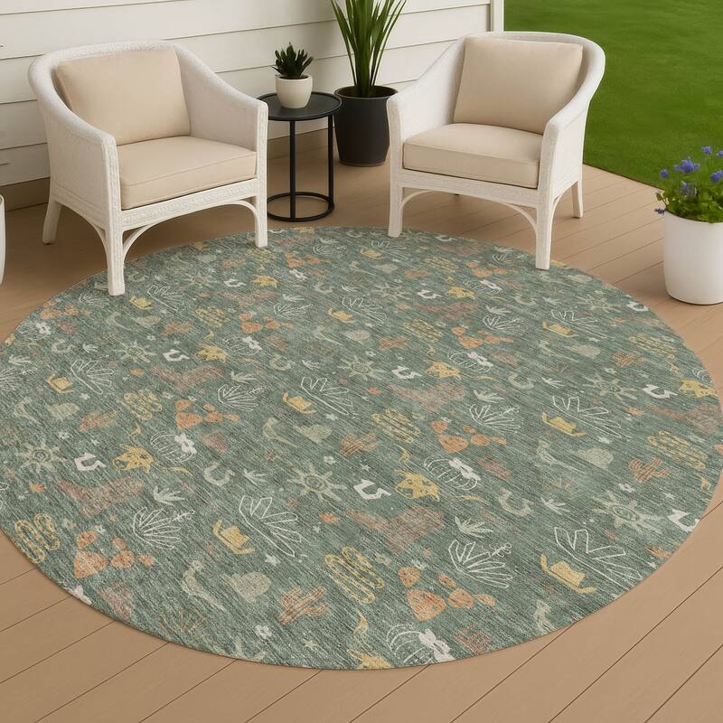 Machine Washable Indoor/ Outdoor Cowboy Ranch Chantille Rug - Basil - 8' x 8'