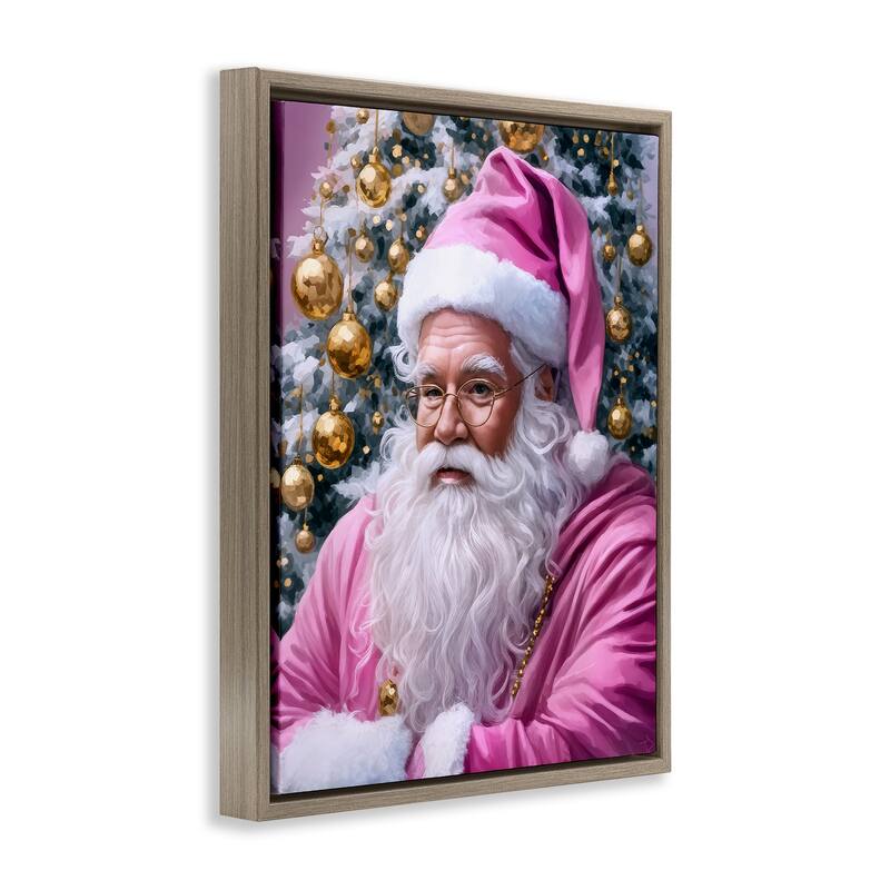 Stupell Traditional Santa in Pink Framed Floater Canvas Wall Art Design By Tabz Jones