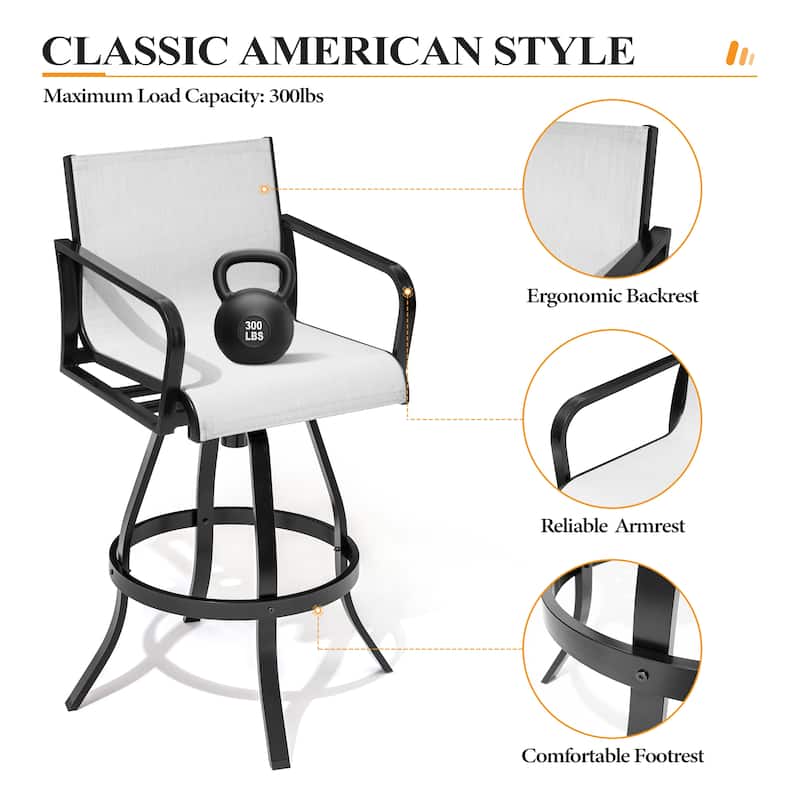 Outdoor Barstools with Back, Bar Stools Swivel Bar Chairs Set of 4, Bar Height, with Sunbrella Textilene Mesh - See Picture