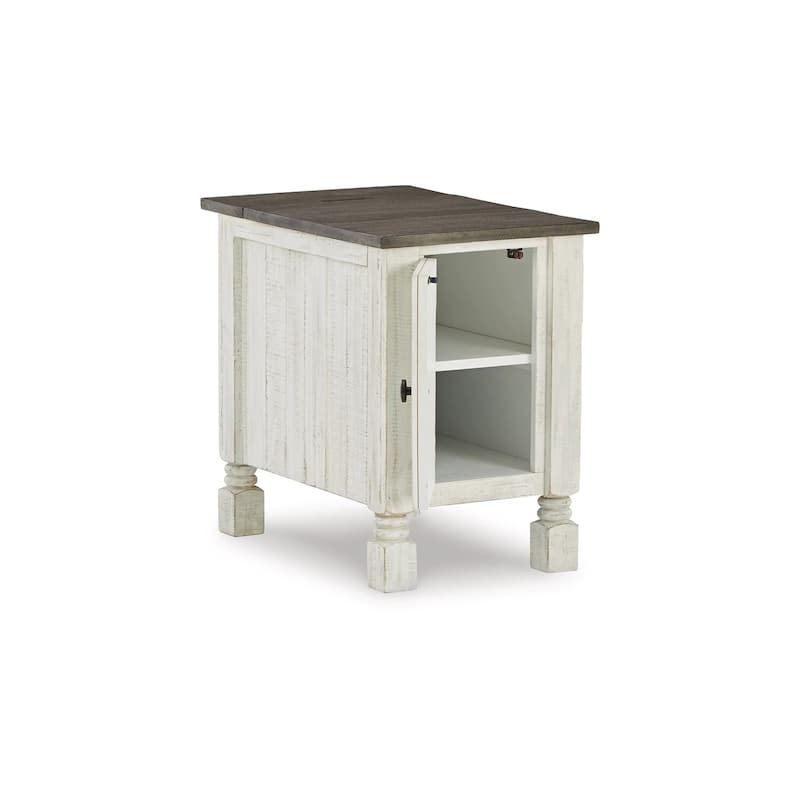 24 in. White and Brown Rectangle Wood End Table with USB Charging Ports
