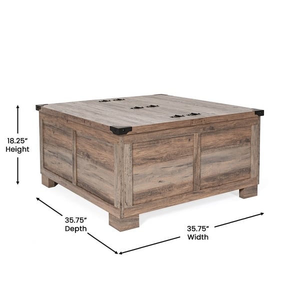 dimension image slide 0 of 3, Modern Farmhouse Coffee Table with Hidden Interior Storage