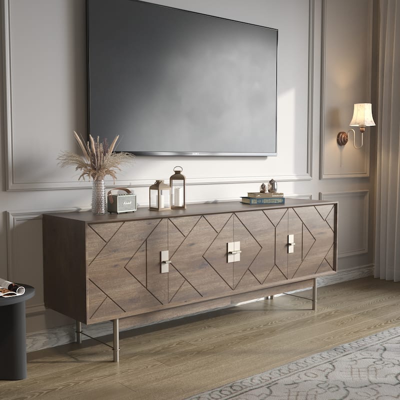 66" TV Stand for 55 60 inch TV, Entertainment Center with Storage Cabinet, Mid Century Modern Media Console Table