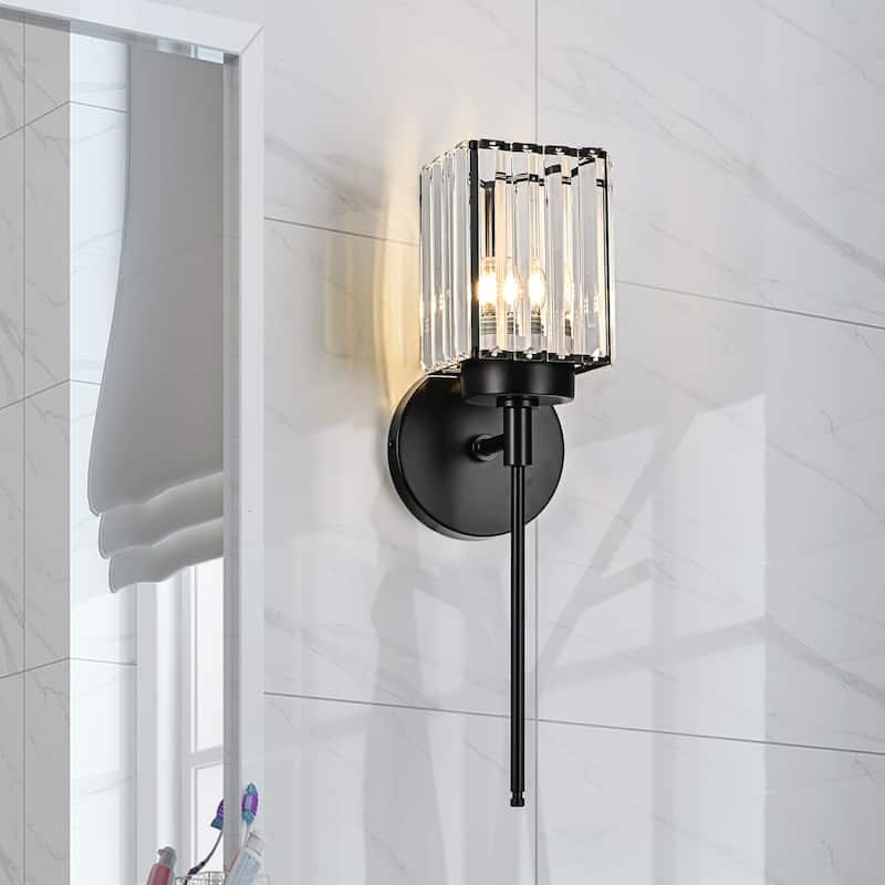 Modern Black 1/2/3/4/5-Light Bathroom Crystal Vanity Light Wall Sconces - Rectangular - 1-Light 4.72 in.W