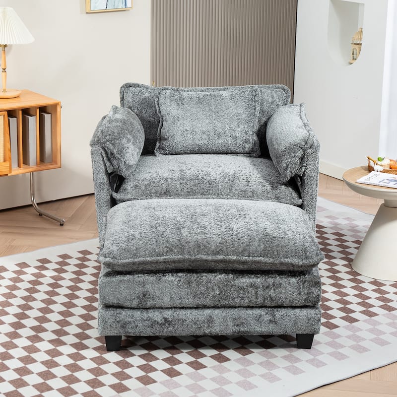 55x39" Oversized Boucle Single Sofa Bed with Ottoman Lounge Indoor Sofa