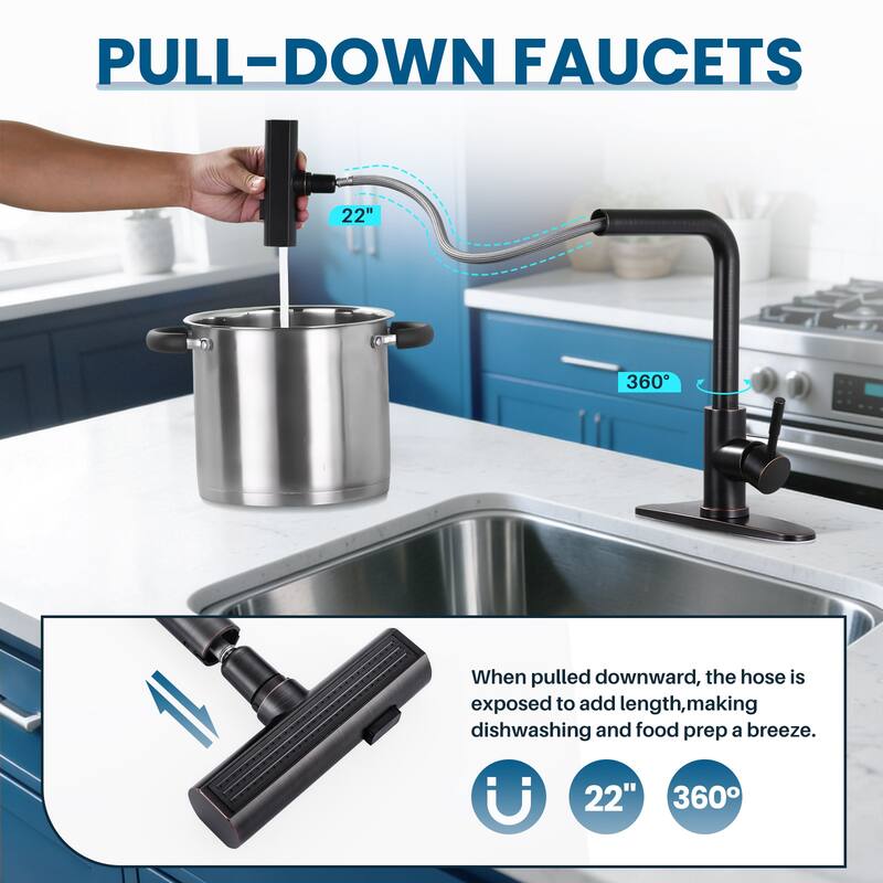 WOWOW Single Handle Waterfall Pull Down Sprayer Kitchen Faucet