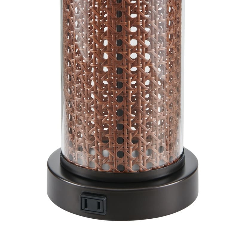 KAWOTI Modern Table Lamp with USB Charging Ports&AC Outlet, Glass&Rattan Design - W12" x H23.5" (Set of 2)