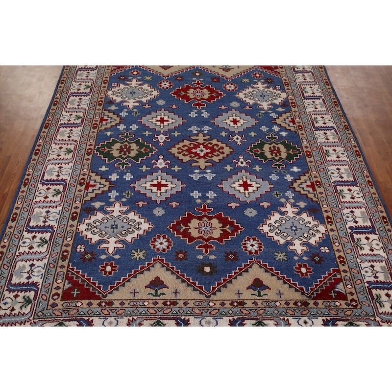 Blue Kazak Area Rug Hand-Knotted Wool Carpet - 8'1" x 9'11"