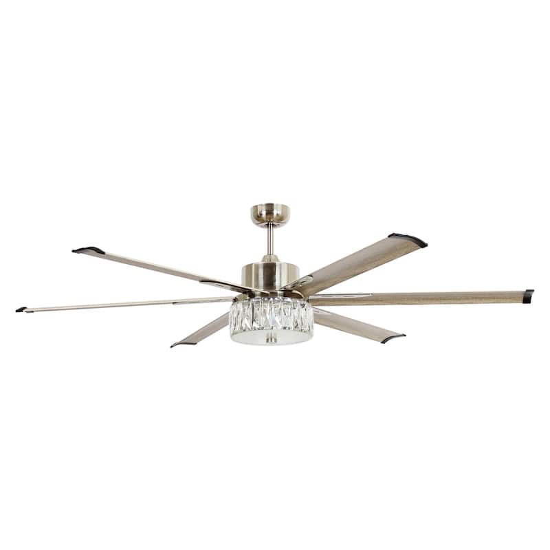 65" Aluminum 6-Blade Modern Crystal LED Ceiling Fans with Light and Remote
