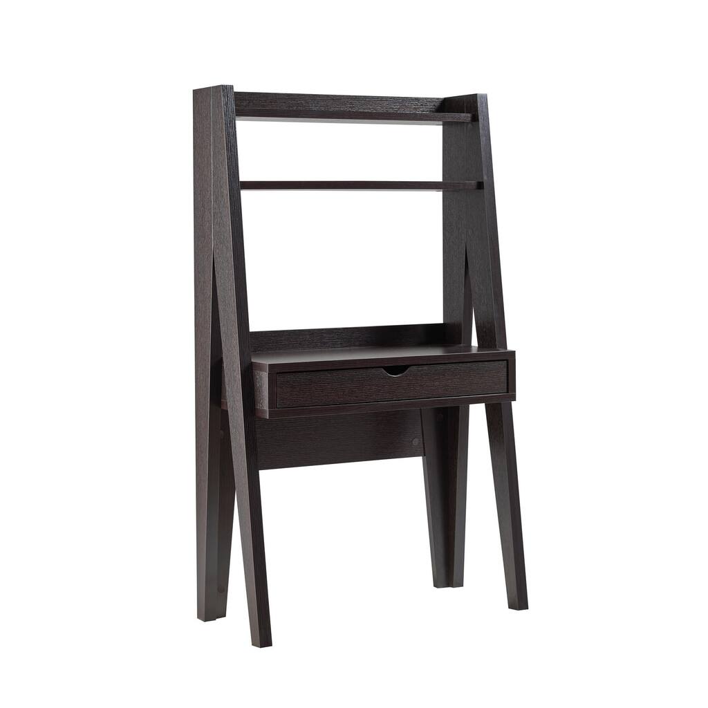 60 Inch Modern Style Desk, Open Shelves, Drawer, Clean Lined Texture, Brown