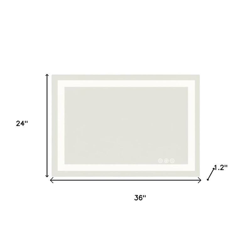 HomeRoots 24" Clear Lighted Frameless Bathroom Vanity Mirror - 36.00 in. x 24.00 in. x 1.20 in.