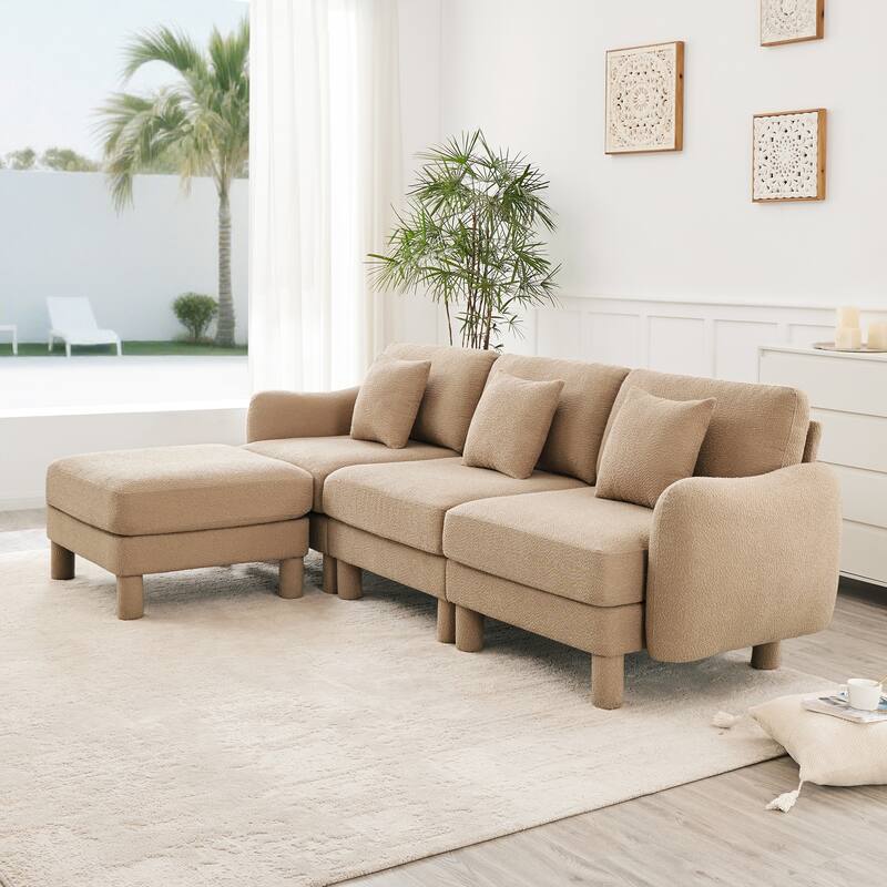109.4" 3-Seater Modern Upholstered Sofa Couch, Deep-Seat Sectional Sofa with Shell-Shaped Armrests, Leisure Sofa for Living Room