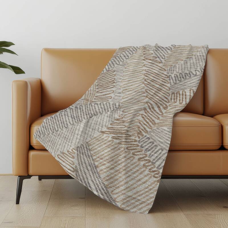 Premium Machine Washable ASB117 Modern Palms Sherpa Throw Blanket - Mocha - 4'2" x 5'10"
