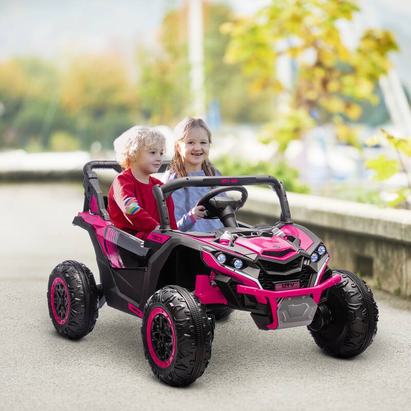 24V 7AH 2-Seater Kids Ride-On UTV, Electric Car with 4 Shock Absorbers, LED Lights, Music, and Horn for Ages 3-8聽