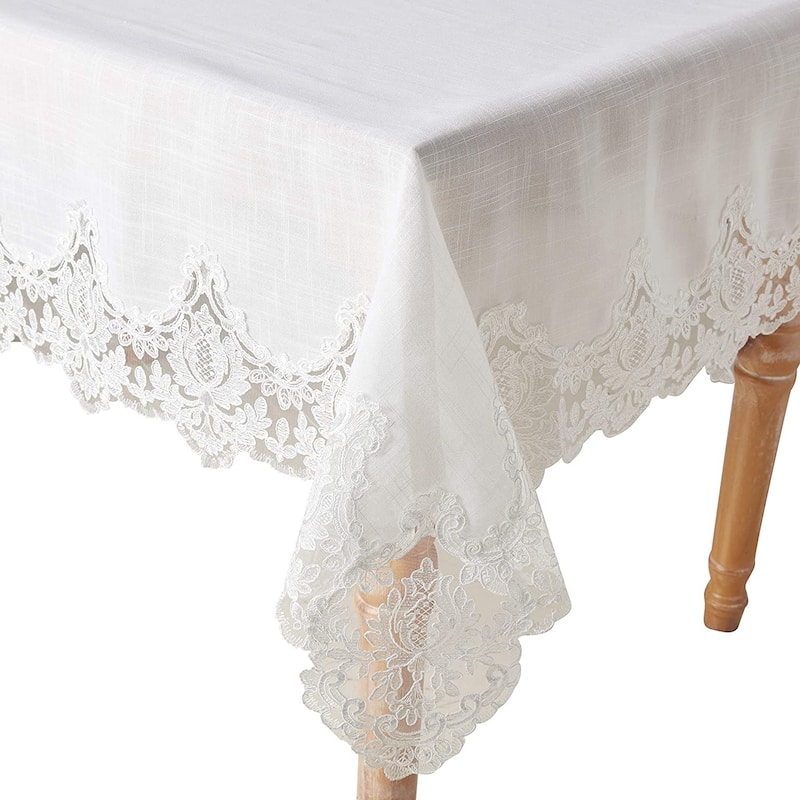 Violet Linen Imperial Embroidered Vintage Lace Pattern Tablecloth