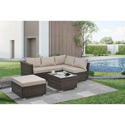 Seasonal PE Furniture, 4 piece Wicker set With Tempered Glass Coffee Table