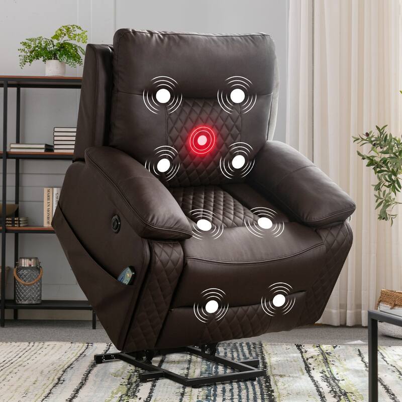 Modern Leather Power Reclining Heated Massage Chair for Elderly - Brown