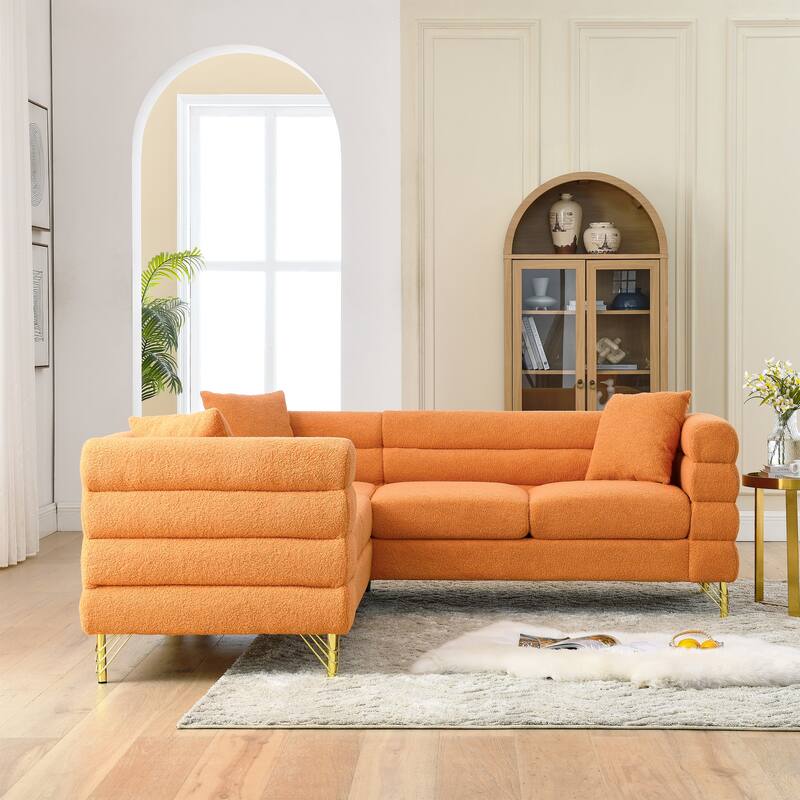 Mid Century Modern Fabric Symmetrical Corner Sectional Sofa with 3 Pillows for Living Room,Sofa-Deep Seating,Metal Legs