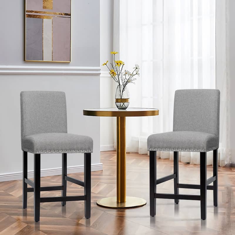 Costway Set of 2 25'' Kitchen Breakfast Chairs Nailhead Bar Stools