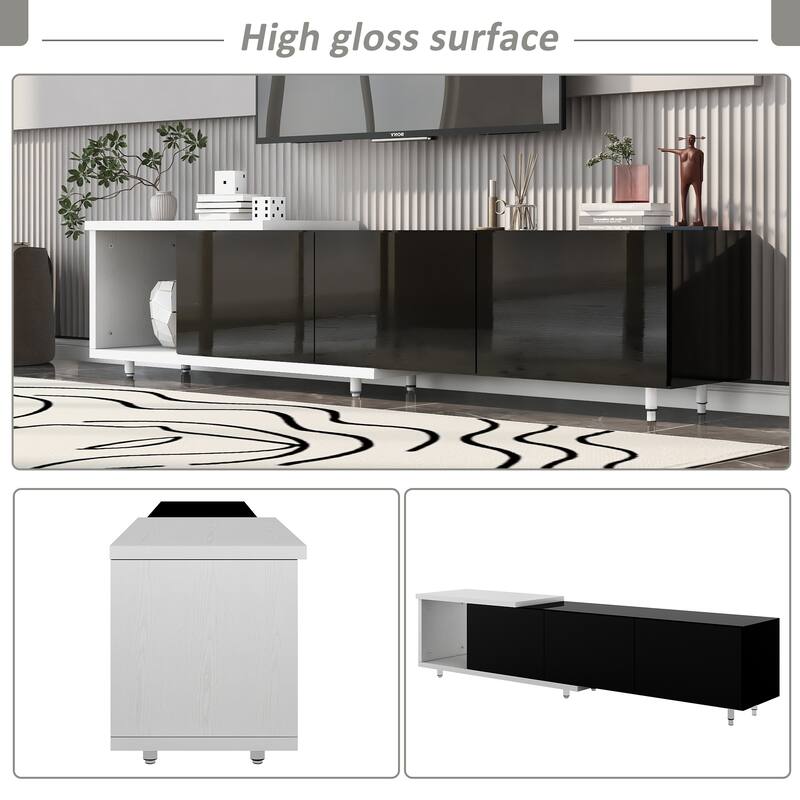 Roomfitters Extendable TV Stand for 80 Inch TV and Above, Modern Cabinet with Open Storage and Sleek Design
