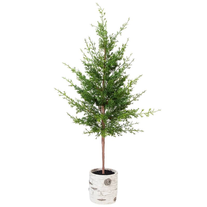 Artificial Cedar Christmas Tree in Birch Pot - 38" - Unlit