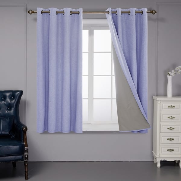 slide 2 of 7, Deconovo Faux Linen Total Blackout with Coating Curtains (2 Panel) 52W x 72L - Light Purple