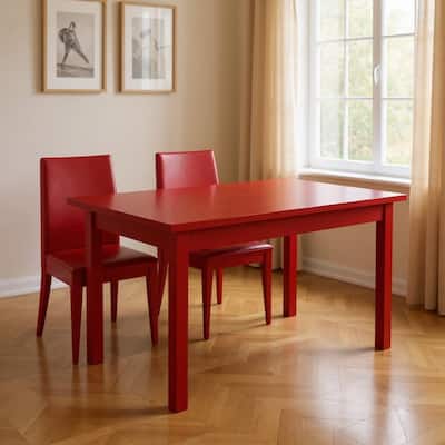 HomeRoots 60" Fire Engine Red Solid Wood Dining Table - 60.00 in. x 30.00 in. x 27.00 in.