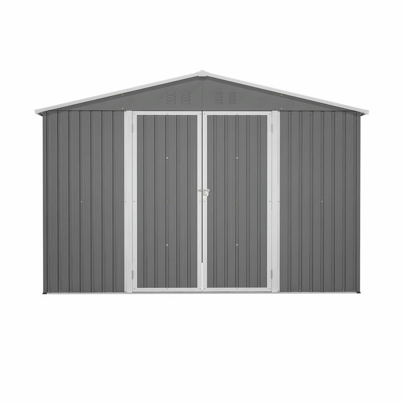 10' x 10' Outdoor Metal Storage Shed, Heavy-Duty Frame with Lockable Double Doors, All-Weather Garden Tool Shed