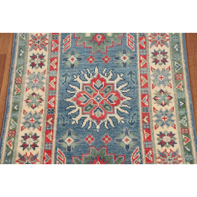 Blue Kazak Oriental Accent Rug Hand-Knotted Wool Carpet - 2'0" x 3'0"