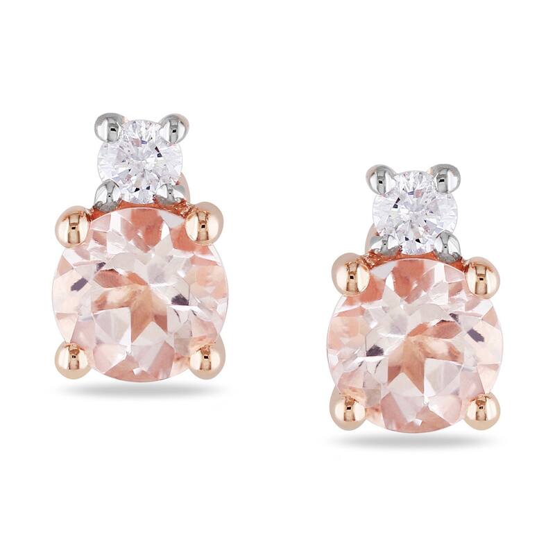 Miadora 10k Rose Gold Morganite and Diamond Accent Stud Solitaire Earrings (G-H, I2-I3) - Pink
