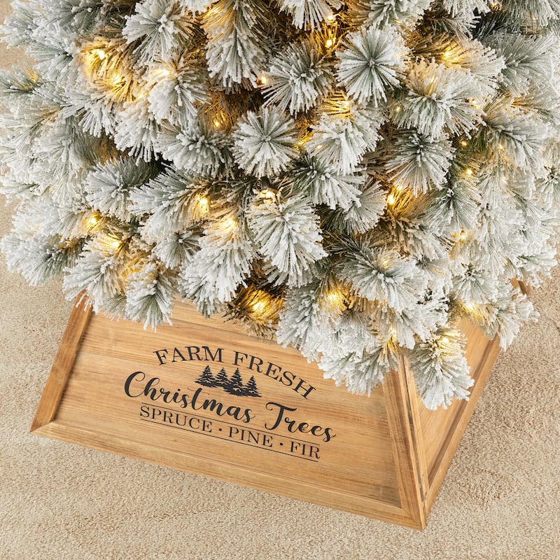 Glitzhome 26"L Wooden Trapezoid Farm Fresh Christmas Tree Collars