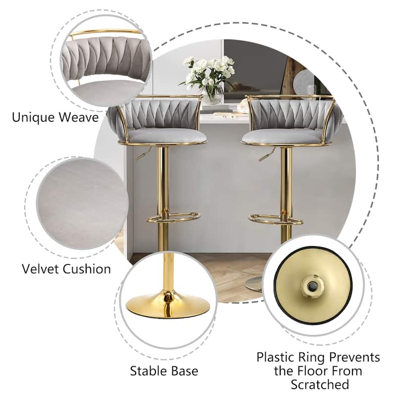 Modern Velvet 26" Adjustable Swivel Bar Stools (Set of 4)