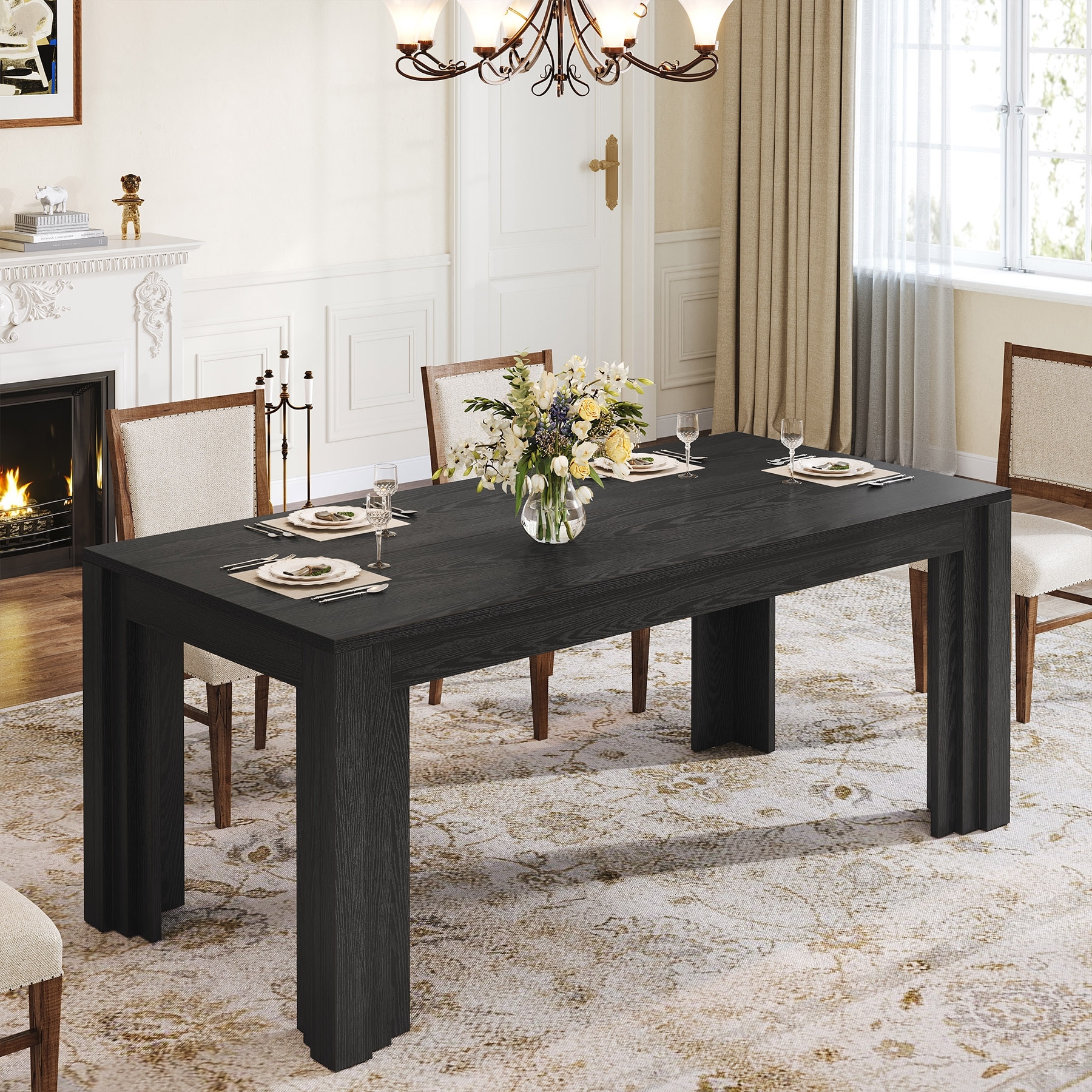 63-inch Live Edge Wood Dining Table with Black X-Frame Metal Legs