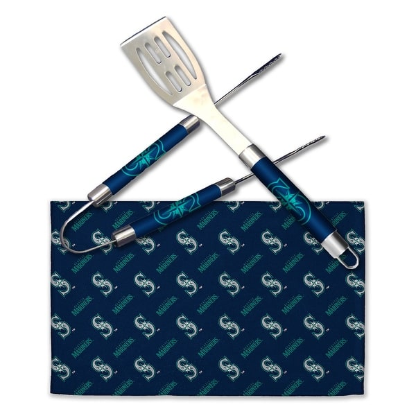 slide 2 of 2, MLB Seattle Mariners 3-Piece BBQ Utensil Set 17.25 6 11 x 18 Inches
