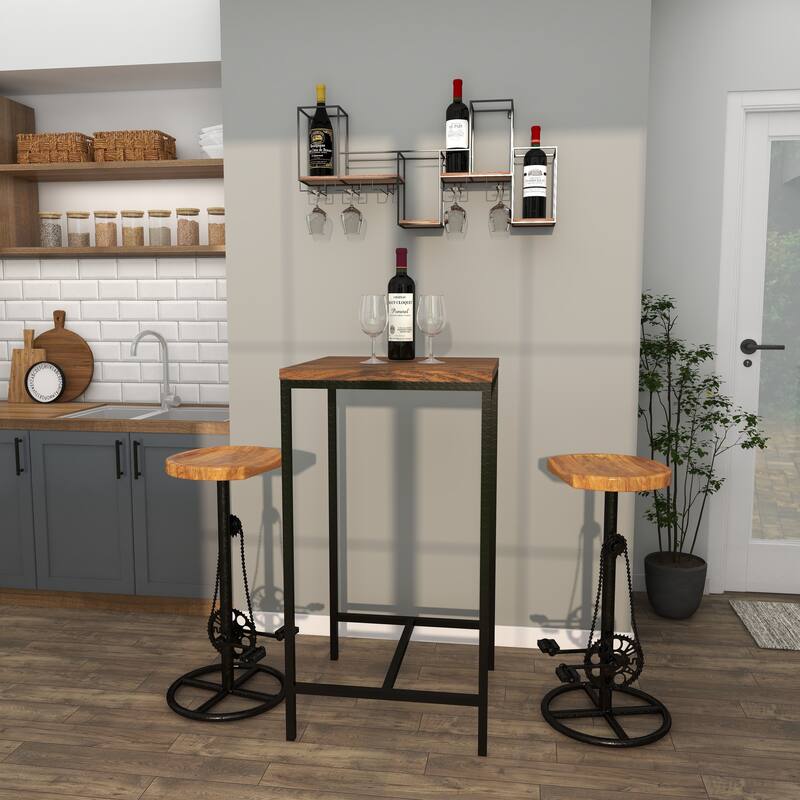 Black Metal 7 Bottle Geometric Wall Wine Rack with 5 Glass Holder Slots