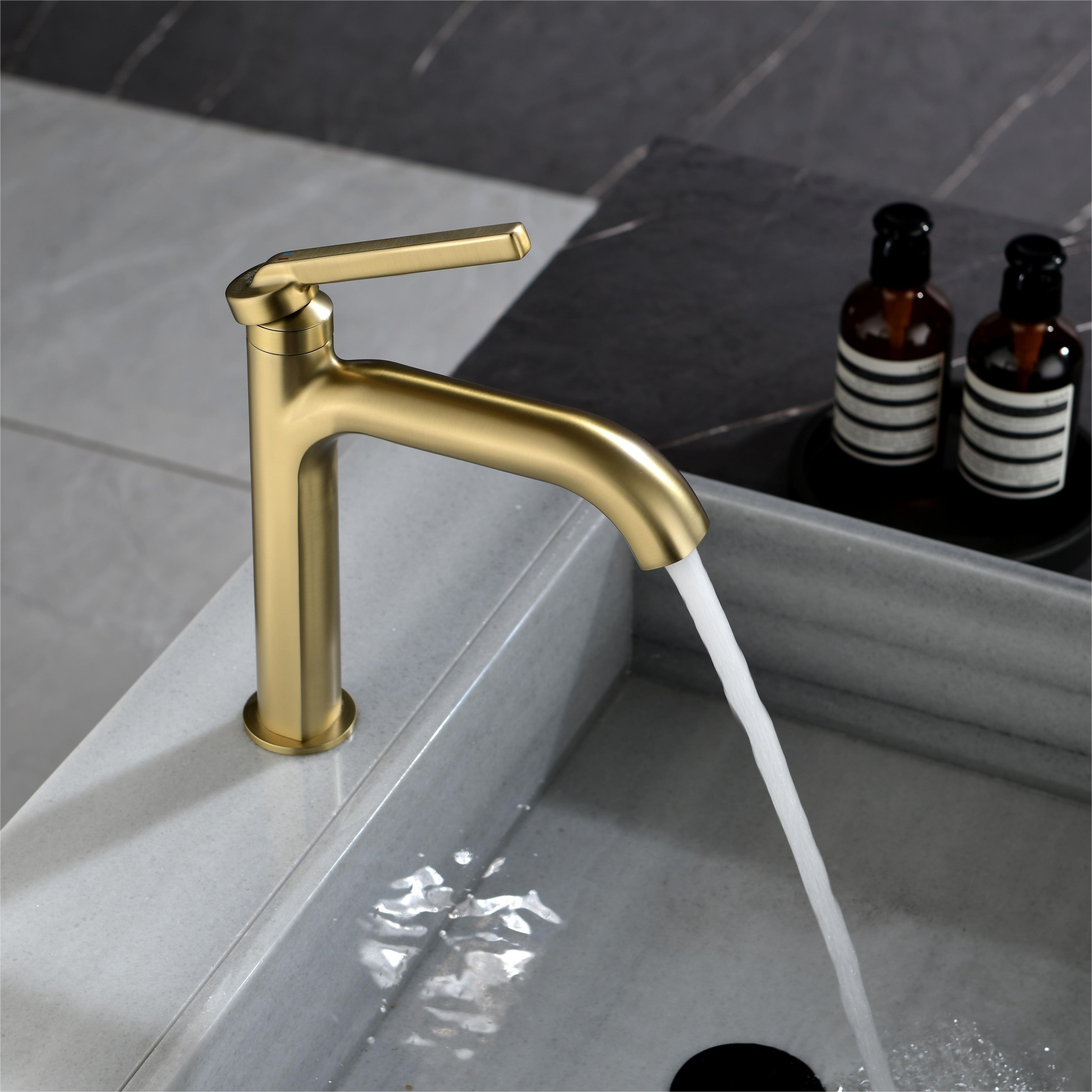 Modland 9''H Bathroom Sink Faucet Single Hole Singel Handle, Black/Gold