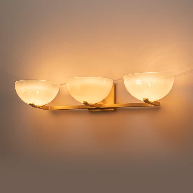 Modern Bowl-Shape Vanity Lights with Gradient White Glass Shades - 3-Light