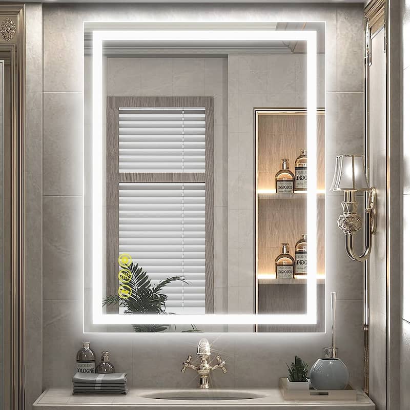 GlareGuard 28x36" Rectangular Anti-Fog Dimmable Backlit LED Bathroom Vanity Mirror - Clear