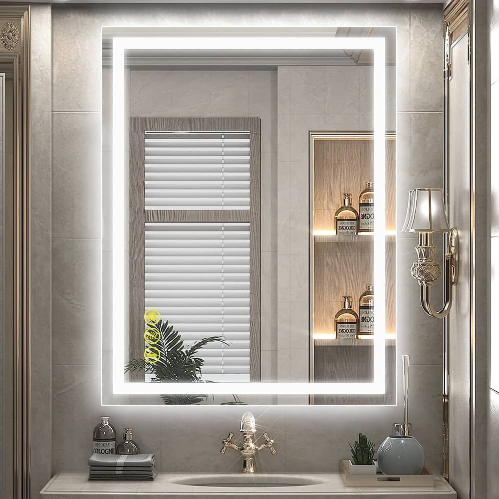 GlareGuard 28x36" Rectangular Anti-Fog Dimmable Backlit LED Bathroom Vanity Mirror - Clear