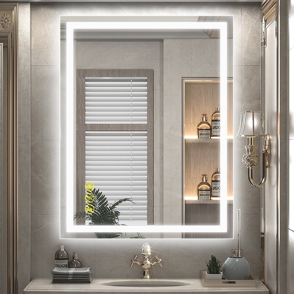 GlareGuard 28x36" Rectangular Anti-Fog Dimmable Backlit LED Bathroom Vanity Mirror - Clear